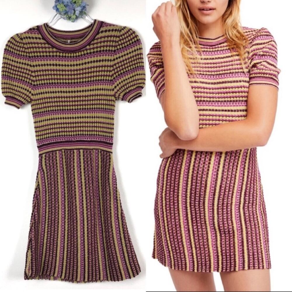 Free People - Into You Shimmer Striped Sweater Dress -Size Small